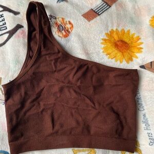 Brown One-Shoulder Ribbed Top